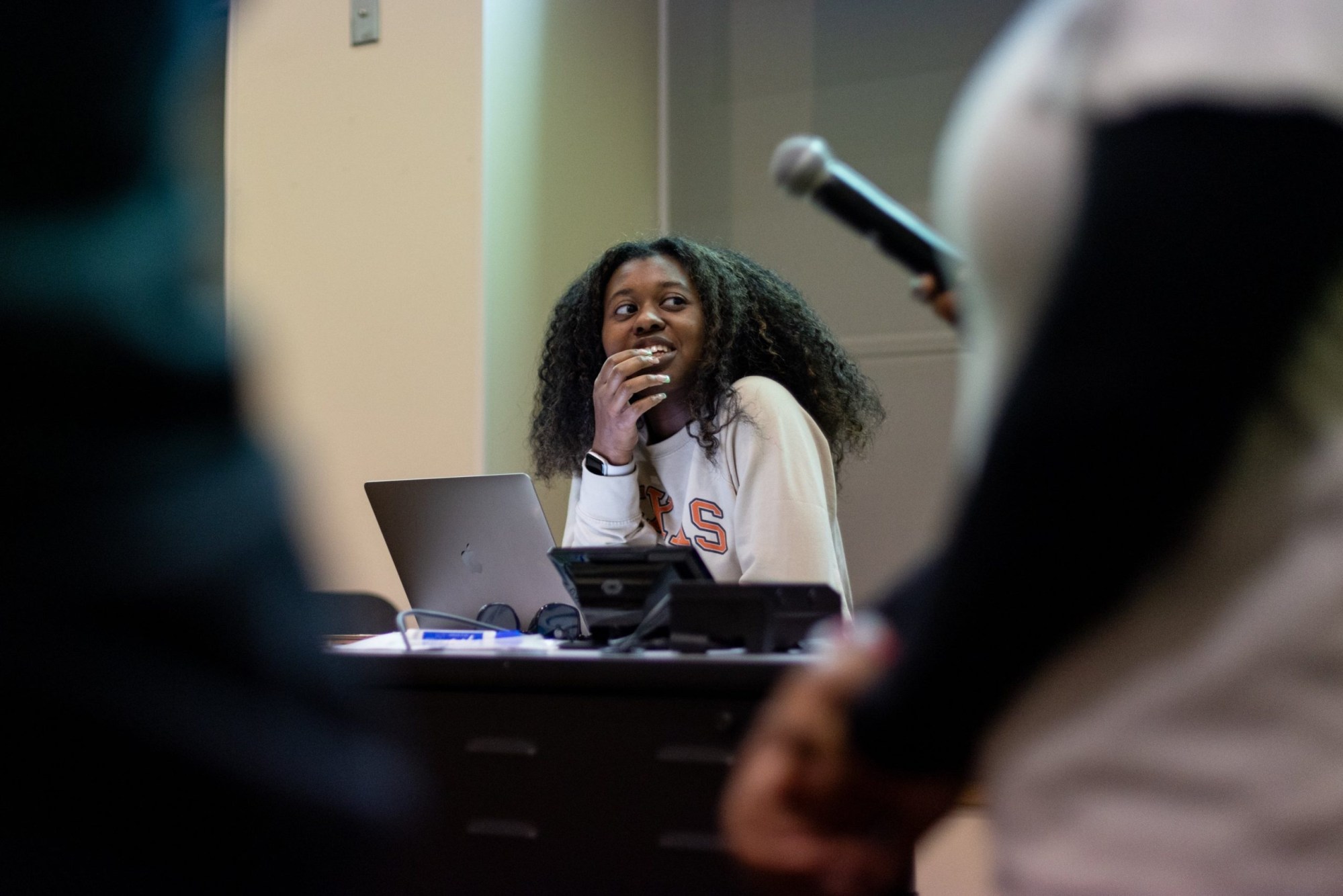 Aaliyah Barlow helps to lead the Black Student Alliance meeting at the University of Texas at Austin on Feb. 19, 2024.