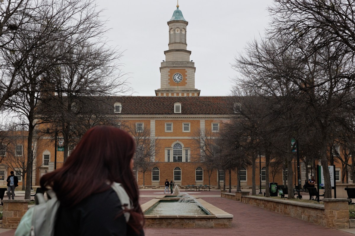 Students walk the University of North Texas campus in Denton on Feb. 24, 2022.