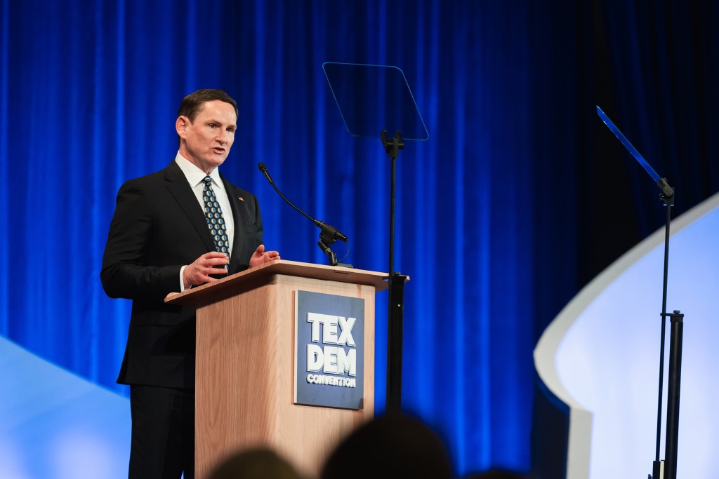 Dallas County Judge Clay Jenkins speaks at the first general session at the Texas Democratic Convention in El Paso on June 7, 2024.