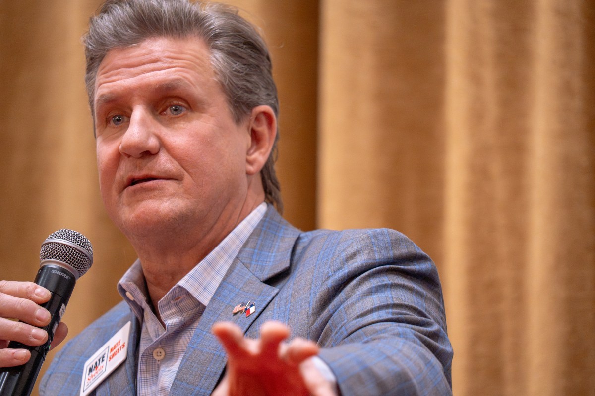 Nate Sheets during a debate with Sid Miller to become the next Agriculture Commissioner of Texas, in Denton on Jan. 15, 2026.