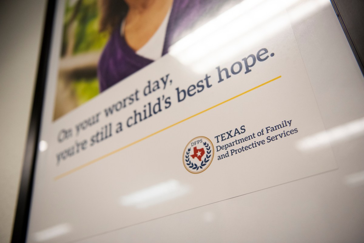 The Texas Department of Family and Protective Services logo found in a poster in the Child Protective Services office in Austin on Nov. 14, 2019.