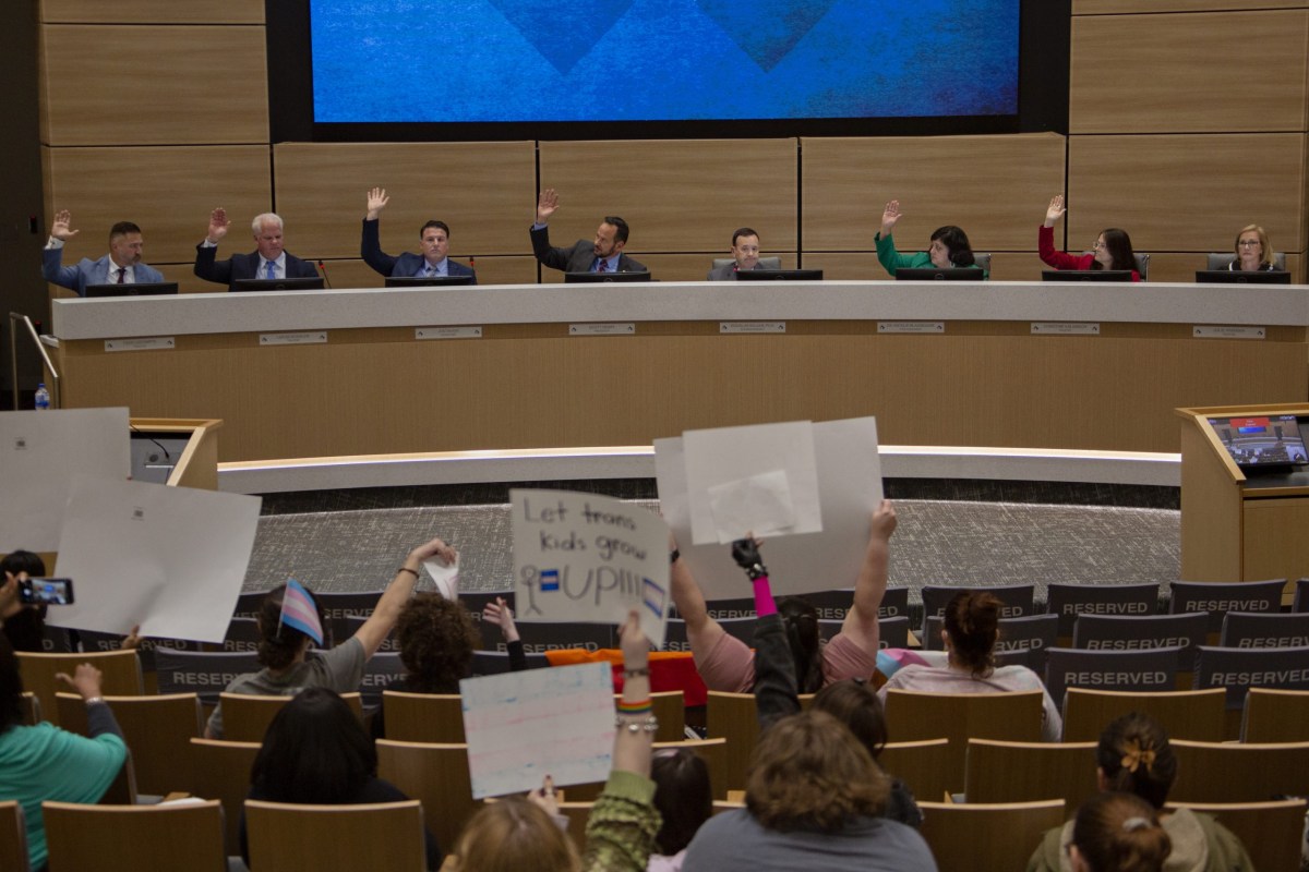 The Cypress-Fairbanks school board has attracted community protests, including at this meeting in February, for its decisions regarding gender identity, its push for a biblical curriculum and the removal of chapters from state-approved textbooks.