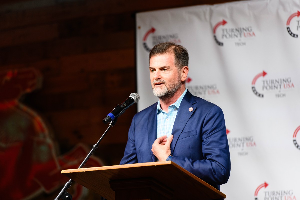 Texas Tech University System Chancellor Brandon Creighton speaks at a Turning Point USA event in Lubbock on Oct. 7, 2025.