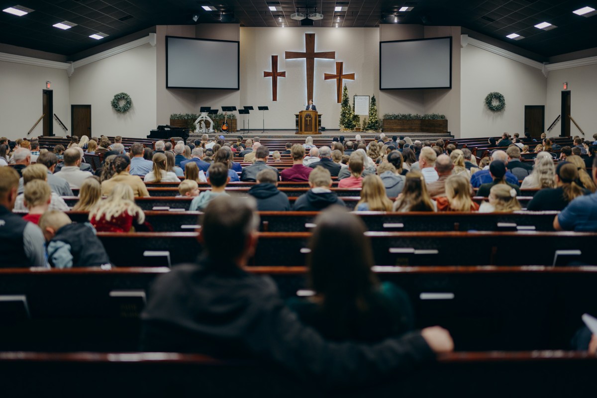 John and Tina Peters sit together during the German service at the Mennonite Evangelical Church in Seminole on Nov. 30, 2025.