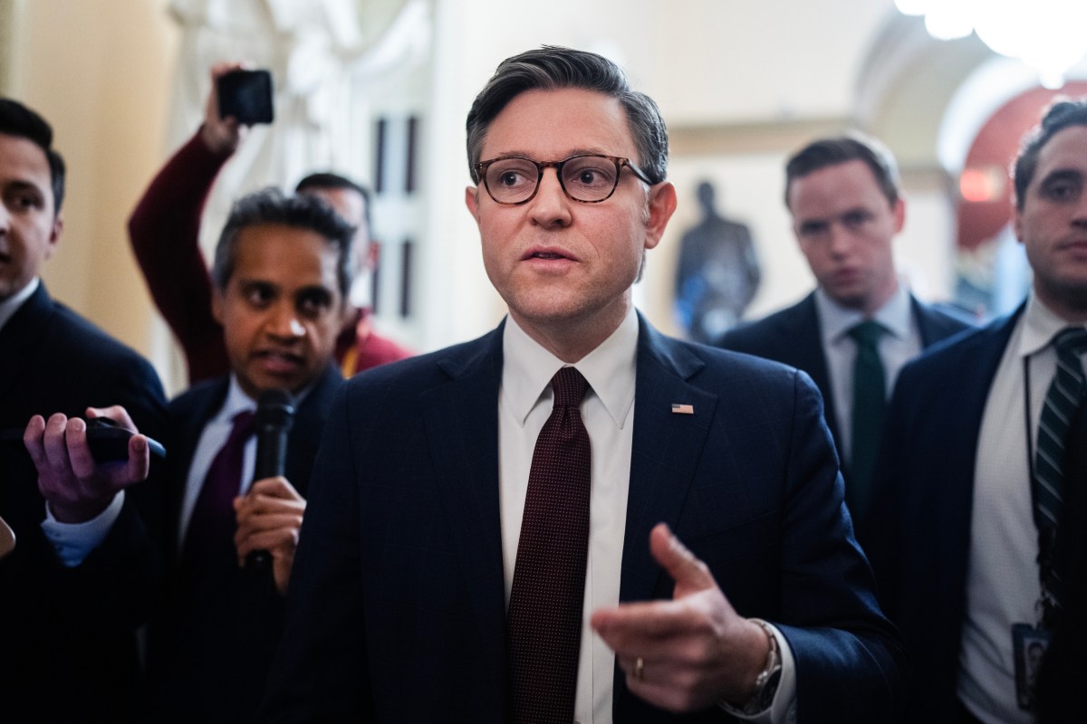House Speaker Mike Johnson, R-Louisiana, speaks with reporters in the U.S. Capitol during the last votes of the year on Thursday, Dec. 18, 2025.