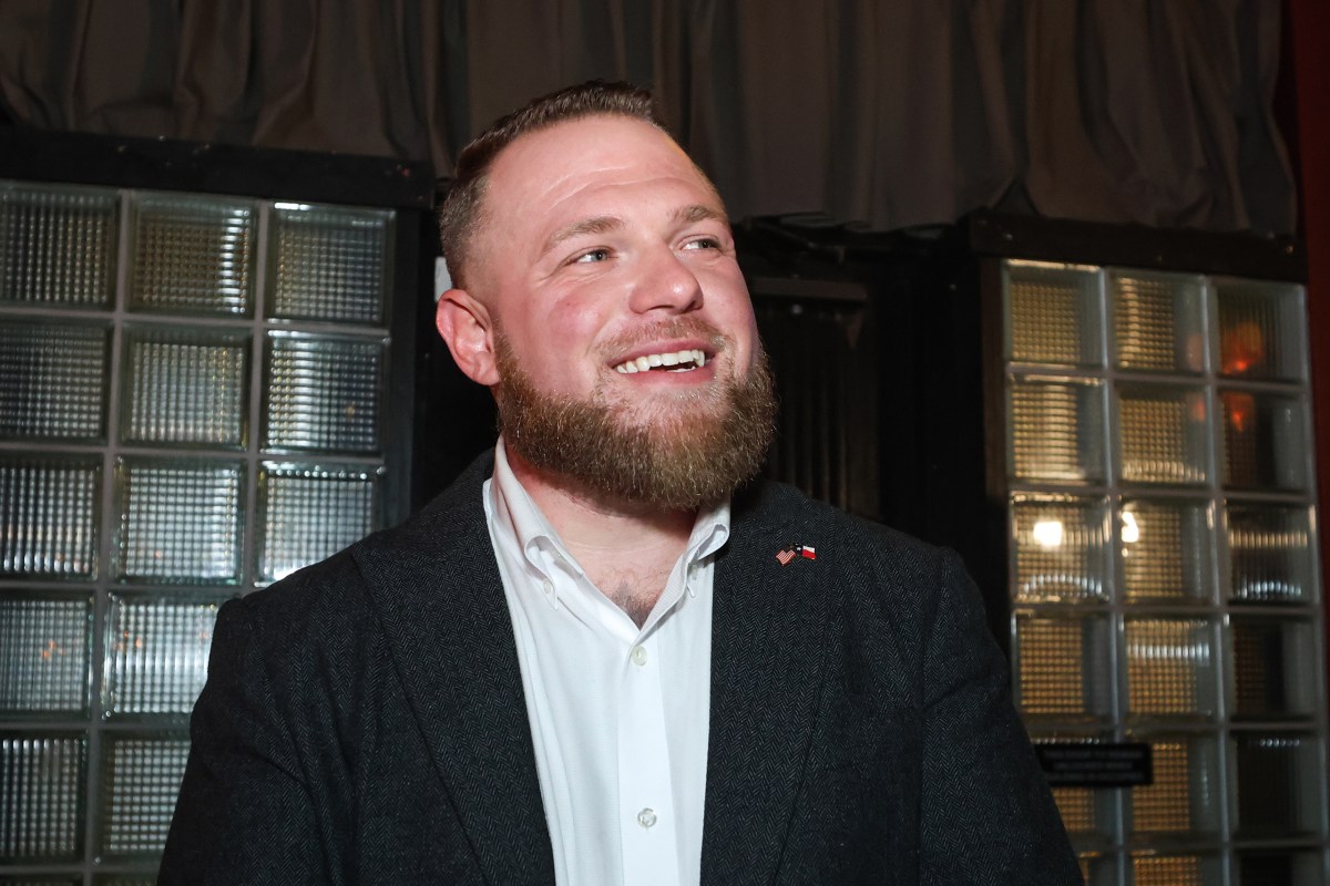 Democrat Taylor Rehmet addresses attendees at his election night watch party for the Senate District 9 special election runoff in Fort Worth on Jan. 31, 2026.