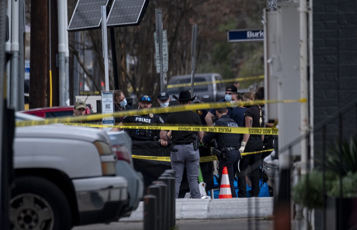 FBI and law enforcement collect evidence at the scene of a fatal shooting that left four dead, including the shooter, and wounded at least 13 others in downtown Austin on Sunday, March 1, 2026.