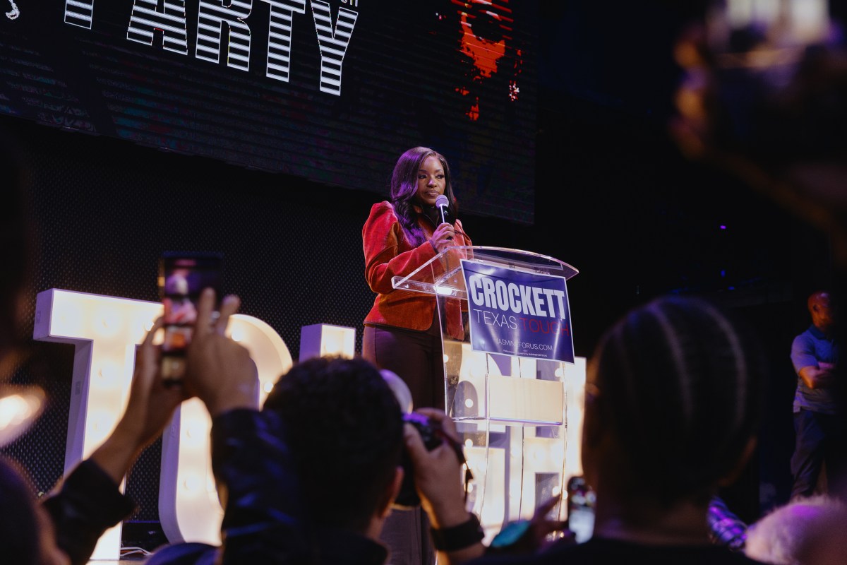 U.S. Rep. Jasmine Crockett, D-Dallas, speaks at her election watch party on Election Day for the Texas primary in Dallas on March 3, 2026. Talarico beat Crockett to get the nod to be the Democratic candidate for U.S. Senate in November.