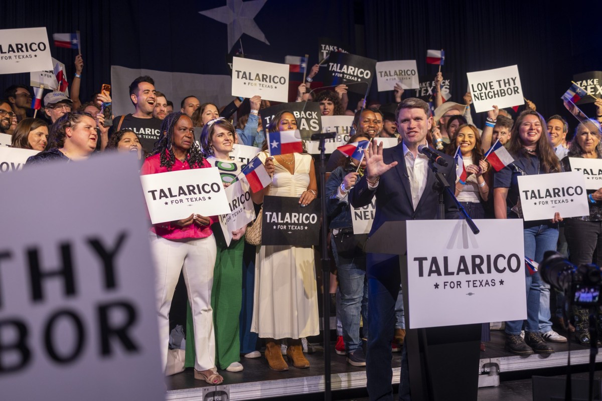 State Rep. James Talarico addresses his supporters at his primary election watch party in Austin on March 3, 2026.